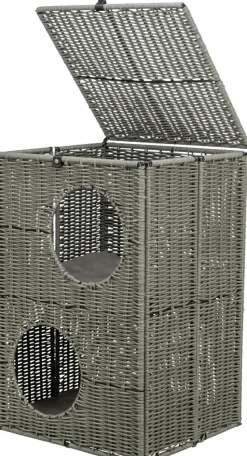Abri Amalia, en polyrattan, 2 étages, carré 37 × 57 × 35 cm, gris