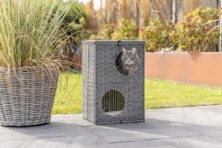 Abri Amalia, en polyrattan, 2 étages, carré 37 × 57 × 35 cm, gris