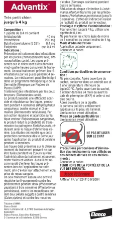 Advantix, chien inférieur à 4 kg, 4 pipettes de 0.4 ml