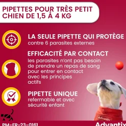 Advantix, chien inférieur à 4 kg, 4 pipettes de 0.4 ml