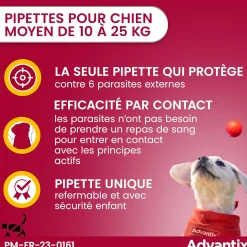 Advantix, chien 10/25 kg, 6 pipettes de 2.5 ml