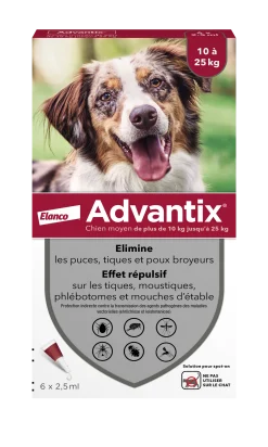 Advantix, chien 10/25 kg, 6 pipettes de 2.5 ml