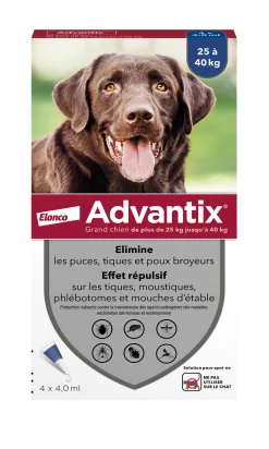 Advantix, chien 25/40 kg, 4 pipettes de 4 ml