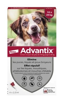 Advantix, chien 10/25 kg, 4 pipettes de 2.5 ml