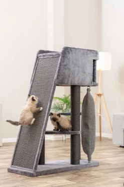 Arbre à chat Activ, gris avec rampe d'escalade, 122 cm