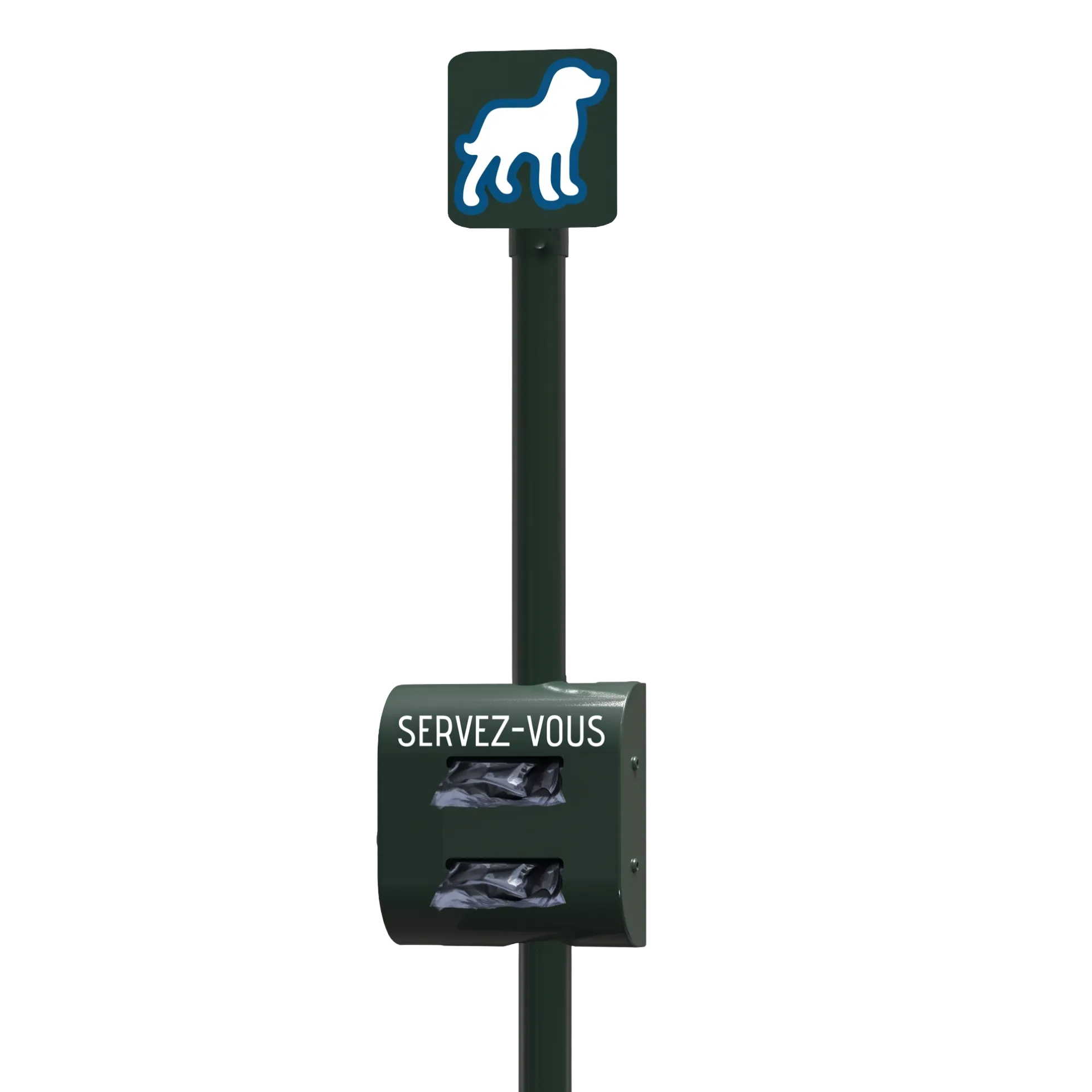 Borne de propreté canine avec distributeur double de sac ramasse crottes en rouleau