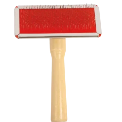 Brosse carde métal manche bois, 9 x 4.5 cm