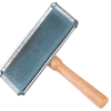 Brosse carde métal manche bois, 10 x 5 cm