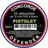 Cartouche à blanc pour pistolet 9 mm, Concorde, 1 boite