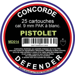 Cartouche à blanc pour pistolet 9 mm, Concorde, 1 boite