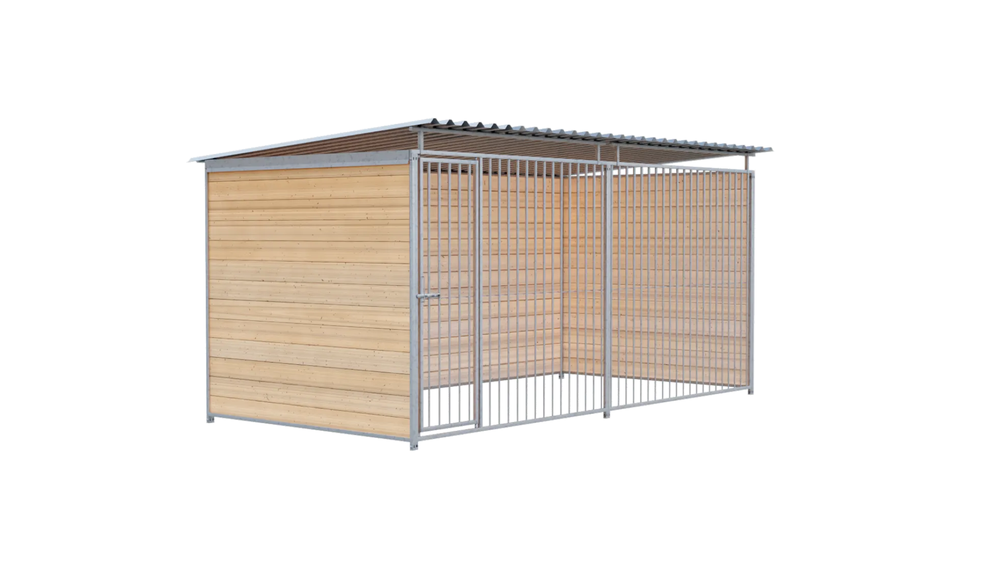 Chenil bois MKS - PROTECTA - 4 x 2 m - facade barreaux 8 cm