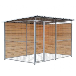 Chenil d'angle bois MKS - 3m x 2 m - panneaux grillage