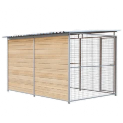 Chenil d'angle bois MKS - 3m x 2 m - panneaux grillage