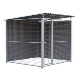Chenil d'angle WPC Brun MKS - 2 m x 2 m - panneaux barreaux