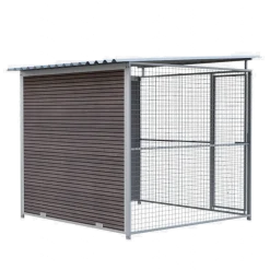 Chenil d'angle WPC Brun MKS - 2 m x 2 m - panneaux barreaux