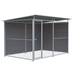 Chenil d'angle WPC Brun MKS - 3 m x 2 m - panneaux barreaux