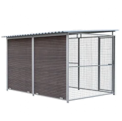 Chenil d'angle WPC Brun MKS - 3 m x 2 m - panneaux barreaux