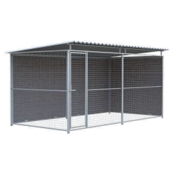 Chenil d'angle WPC Brun MKS - 4 m x 2 m - panneaux barreaux
