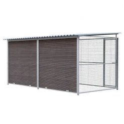 Chenil d'angle WPC Brun MKS - 4 m x 2 m - panneaux barreaux