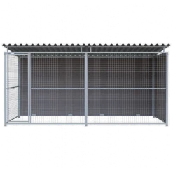Chenil d'angle WPC Brun MKS - 4 m x 2 m - panneaux barreaux