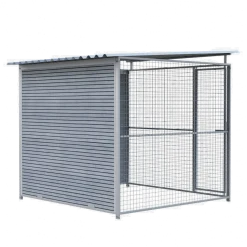 Chenil d'angle WPC Gris MKS - 2 m x 2 m - panneaux grillage