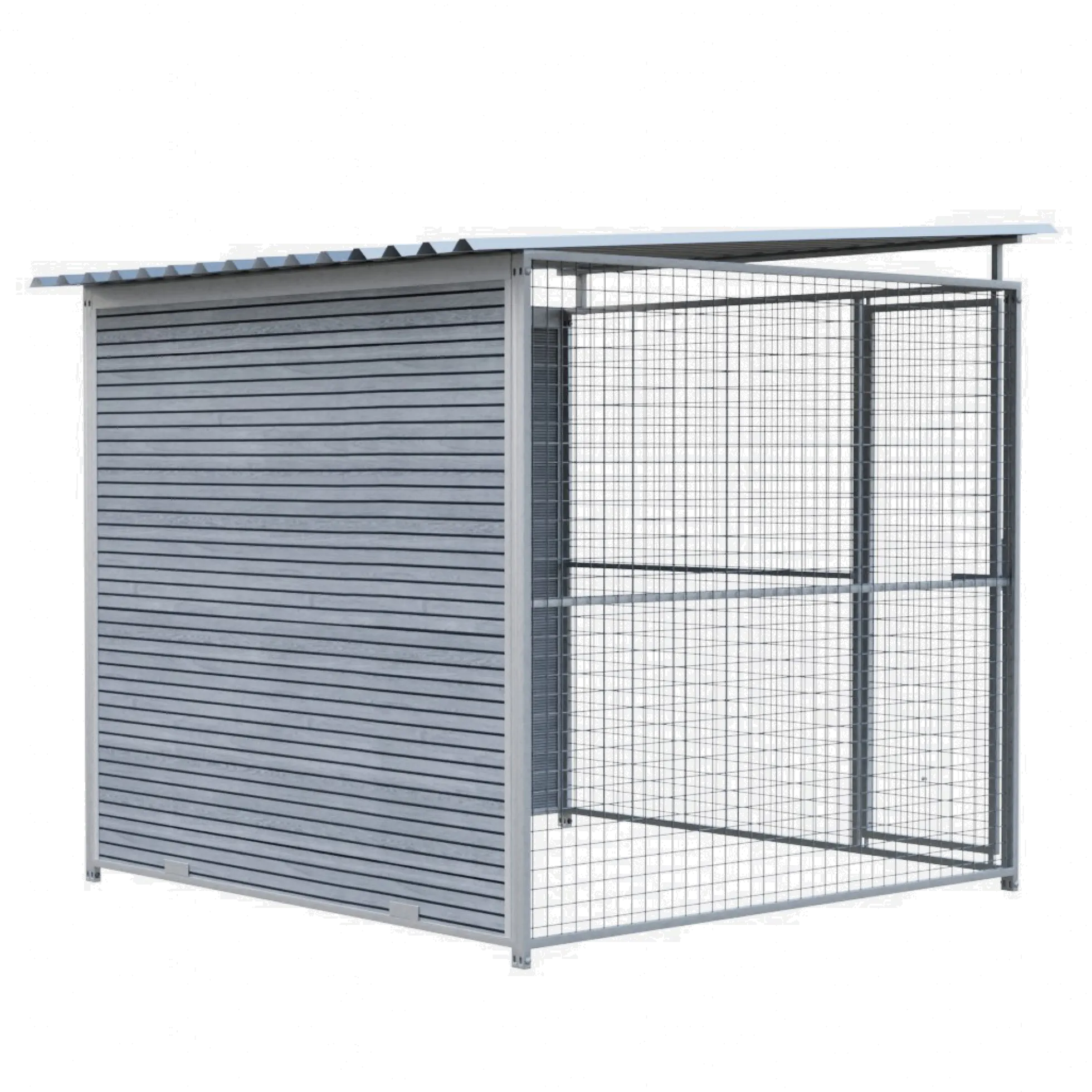 Chenil d'angle WPC Gris MKS - 2 m x 2 m - panneaux grillage