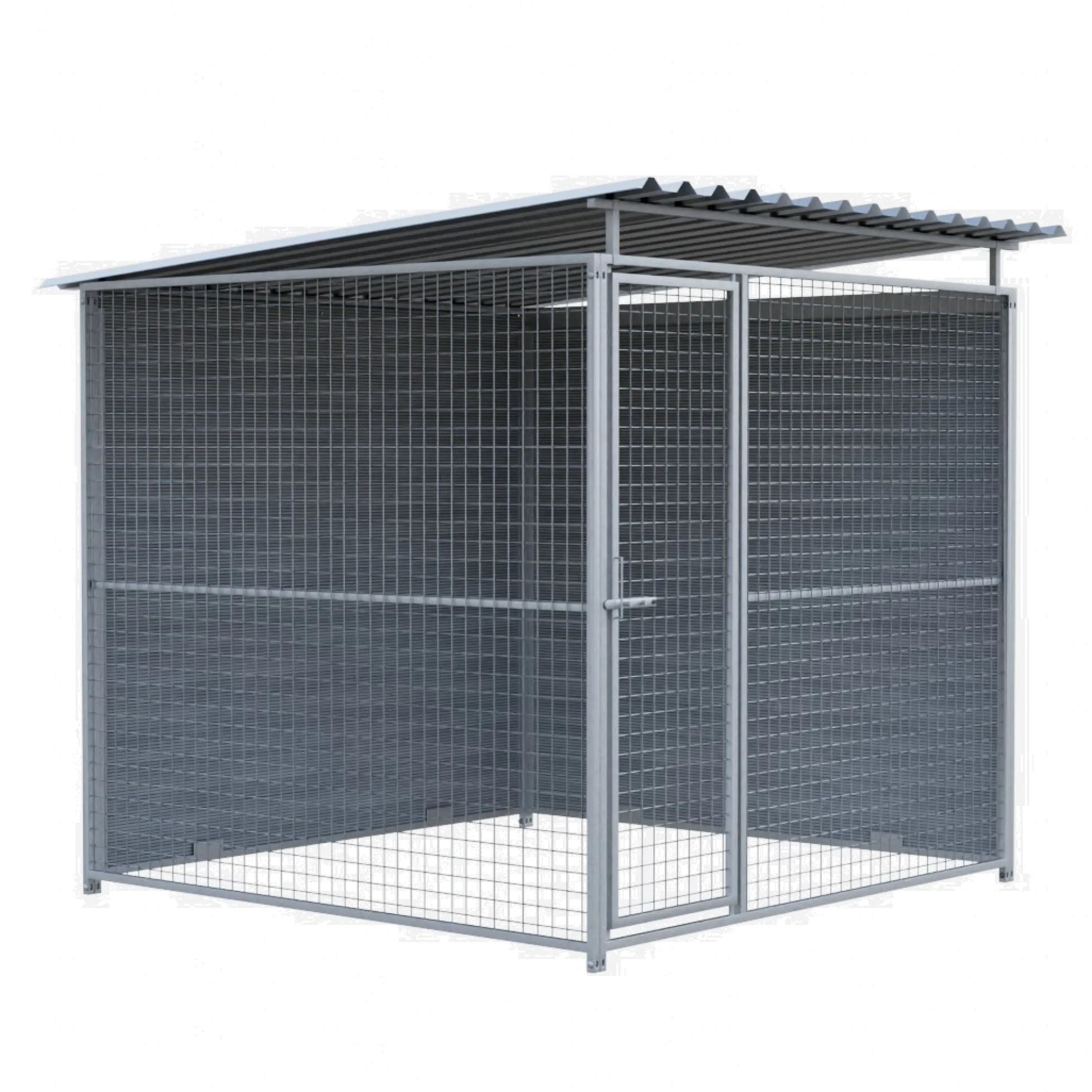 Chenil d'angle WPC Gris MKS - 2 m x 2 m - panneaux grillage