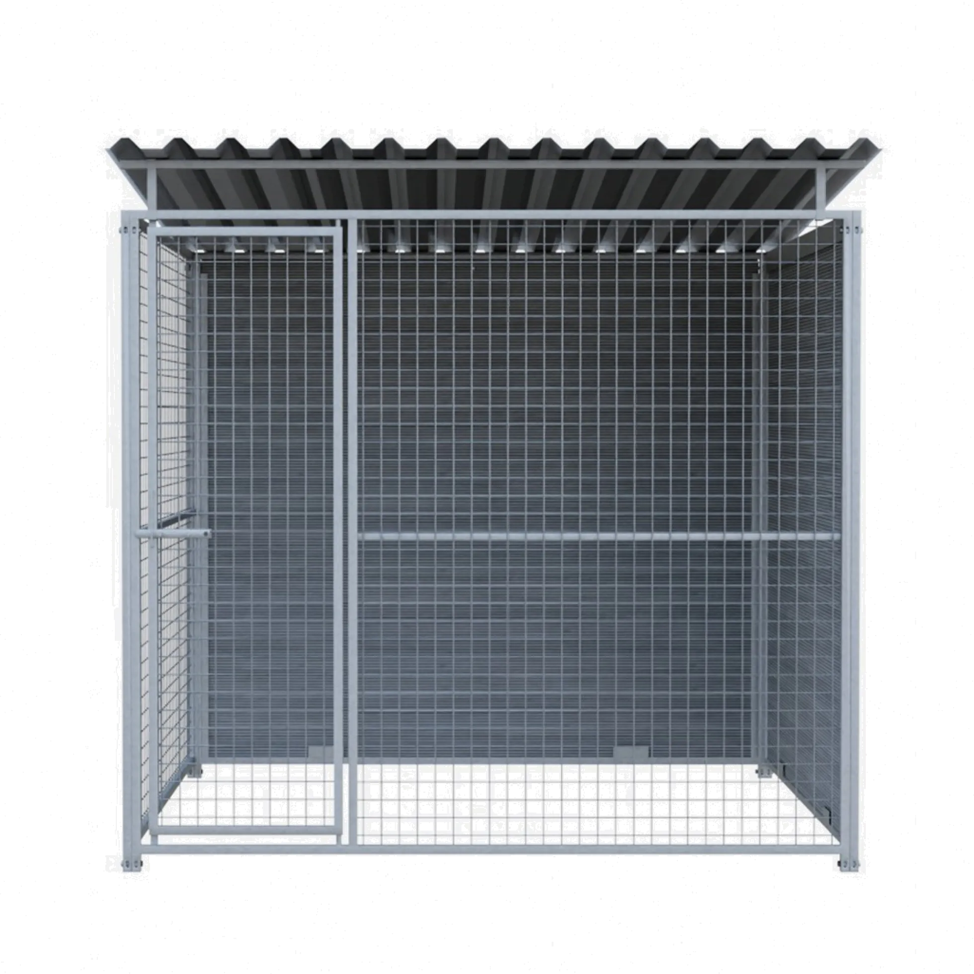 Chenil d'angle WPC Gris MKS - 2 m x 2 m - panneaux grillage