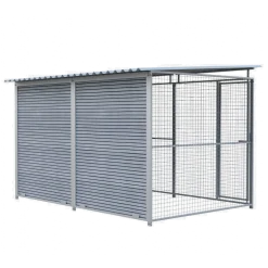 Chenil d'angle WPC Gris MKS - 3 m x 2 m - panneaux grillage