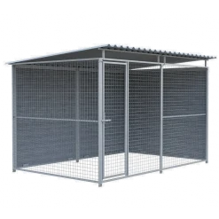 Chenil d'angle WPC Gris MKS - 3 m x 2 m - panneaux grillage