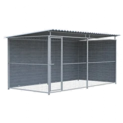 Chenil d'angle WPC Gris MKS - 4 m x 2 m - panneaux grillage