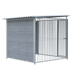 Chenil d'angle WPC Gris MKS - 2 m x 2 m - panneaux barreaux
