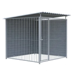 Chenil d'angle WPC Gris MKS - 2 m x 2 m - panneaux barreaux
