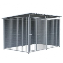 Chenil d'angle WPC Gris MKS - 3 m x 2 m - panneaux barreaux