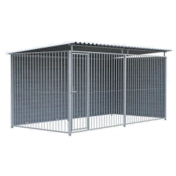 Chenil d'angle WPC Gris MKS - 4 m x 2 m - panneaux barreaux