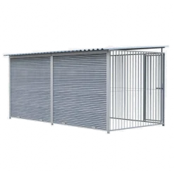Chenil d'angle WPC Gris MKS - 4 m x 2 m - panneaux barreaux