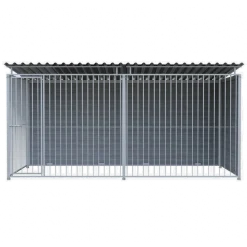 Chenil d'angle WPC Gris MKS - 4 m x 2 m - panneaux barreaux