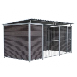 Chenil Eleveur Pro en WPC Brun 4 m x 2 m - grillage