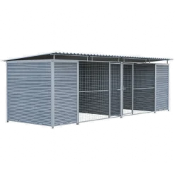 Chenil Eleveur Pro WPC Gris - Double - 6 m x 2 m - grillage