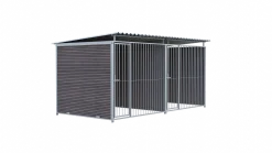 Chenil MKS composite WPC BRUN - ETERNA - 4 x 2 m avec séparation - facade barreaux 8 cm