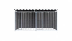 Chenil MKS composite WPC BRUN - ETERNA - 4 x 2 m avec séparation - facade barreaux 8 cm