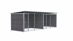 Chenil MKS composite WPC BRUN - ETERNA - 6 x 2 m avec séparation - facade barreaux 8 cm