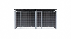 Chenil MKS composite WPC BRUN - ETERNA - 4 x 2 m avec séparation - facade grillage 50 x 50 mm