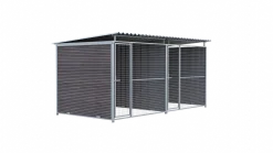 Chenil MKS composite WPC BRUN - ETERNA - 4 x 2 m avec séparation - facade grillage 50 x 50 mm