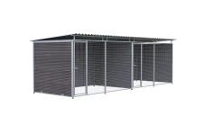 Chenil MKS composite WPC BRUN - ETERNA - 6 x 2 m avec séparation - facade grillage 50 x 50 mm
