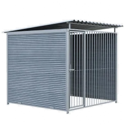 Chenil MKS composite WPC GRIS - ETERNA - 2 x 2 m - facade barreaux 8 cm