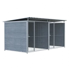 Chenil MKS composite WPC GRIS - ETERNA - 4 x 2 m avec séparation - facade barreaux 8 cm