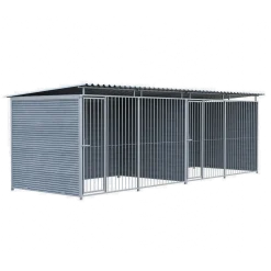 Chenil MKS composite WPC GRIS - ETERNA - 6 x 2 m avec séparation - facade barreaux 8 cm