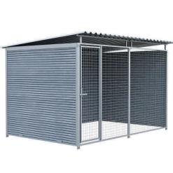 Chenil MKS composite WPC GRIS - ETERNA - 3 x 2 m - facade grillage 50 x 50 mm