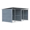 Chenil MKS composite WPC GRIS - ETERNA - 4 x 2 m avec séparation - facade grillage 50 x 50 mm